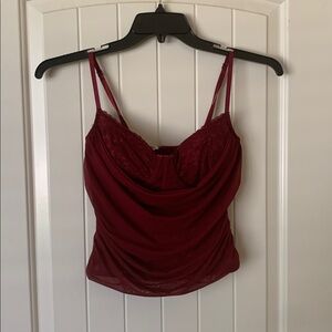 Garage Ally Mesh Peekaboo Bustier Burgundy Fitted Stretchy Cropped Sz L